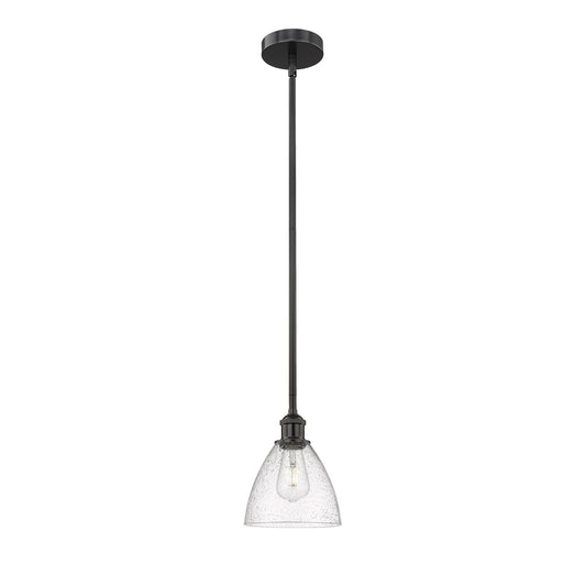 Innovations Bristol 7.5in 1-Light Mini Pendant | Industrial Matte Black Steel and Seedy Glass | Kitchen Island & Dining Room | Model 616-1S-BK-GBD-754-LED