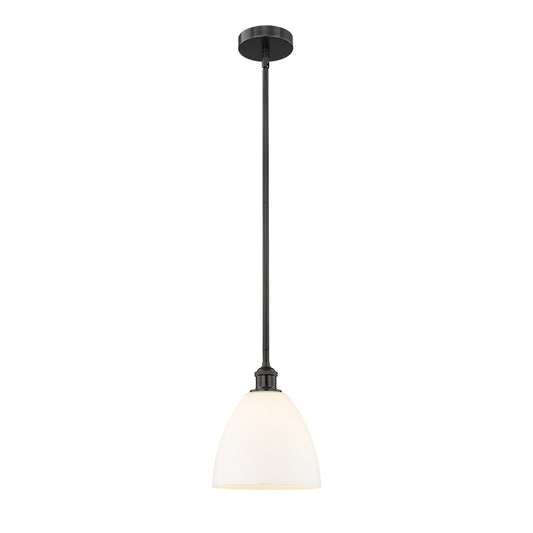 Innovations Bristol 9in 1-Light Mini Pendant | Industrial Matte Black Steel and Matte White Glass | Kitchen Island & Dining Room | Model 616-1S-BK-GBD-91