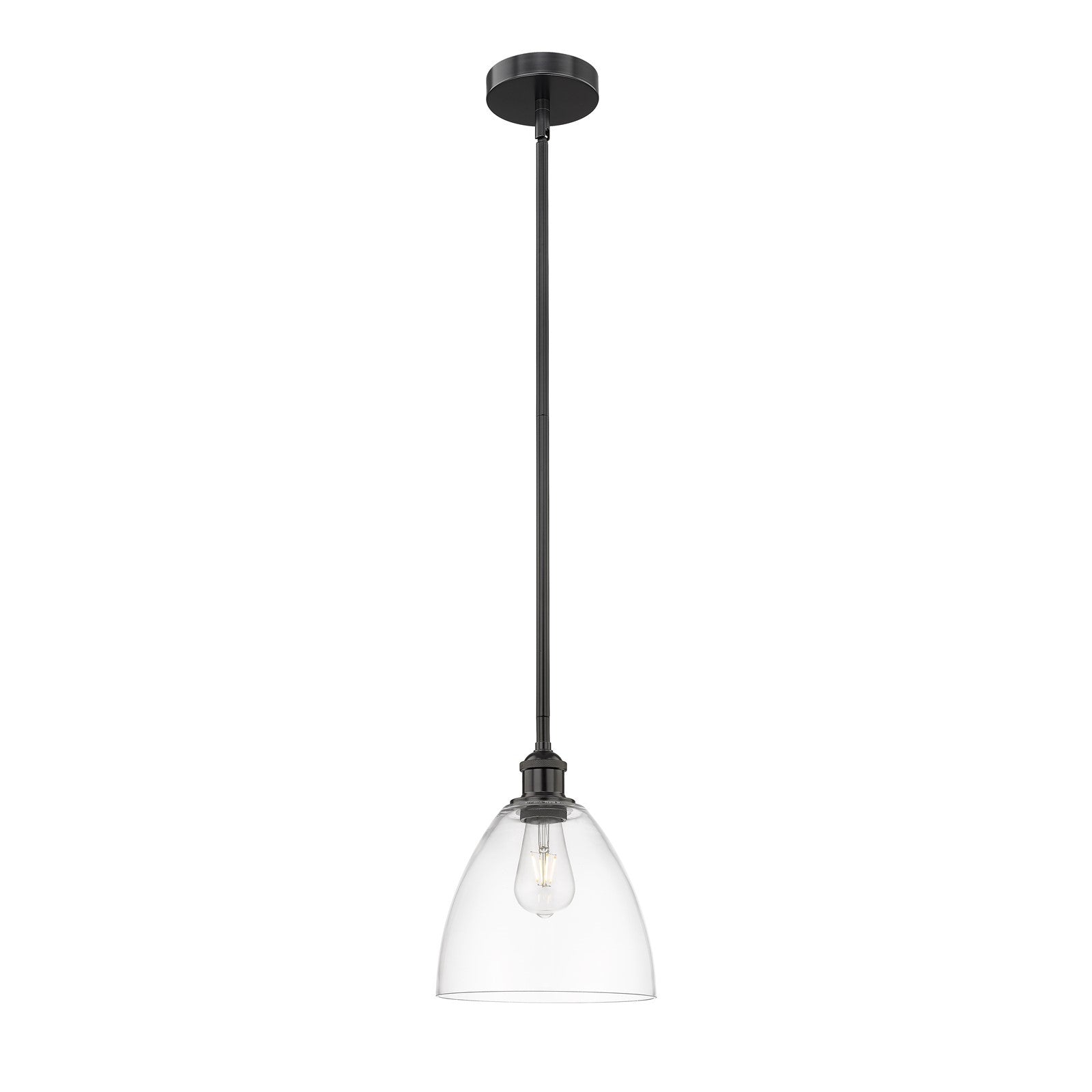 Innovations Bristol 9in 1-Light Mini Pendant | Industrial Matte Black Steel and Clear Glass | Kitchen Island & Dining Room | 9 x | Model 616-1S-BK-GBD-92