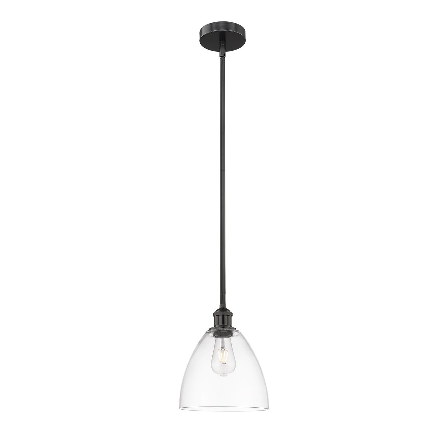 Innovations Lighting Bristol 9in 1-Light Mini Pendant | Industrial Matte Black Steel and Clear Glass | Kitchen Island & | Model 616-1S-BK-GBD-92-LED