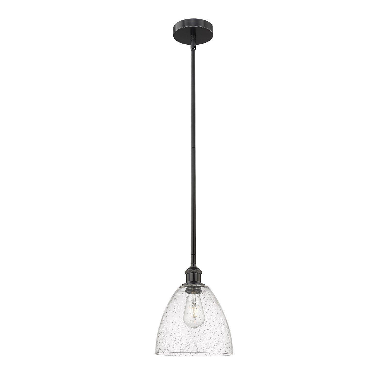 Innovations Bristol 9in 1-Light Mini Pendant | Industrial Matte Black Steel and Seedy Glass | Kitchen Island & Dining Room | 9 x | Model 616-1S-BK-GBD-94