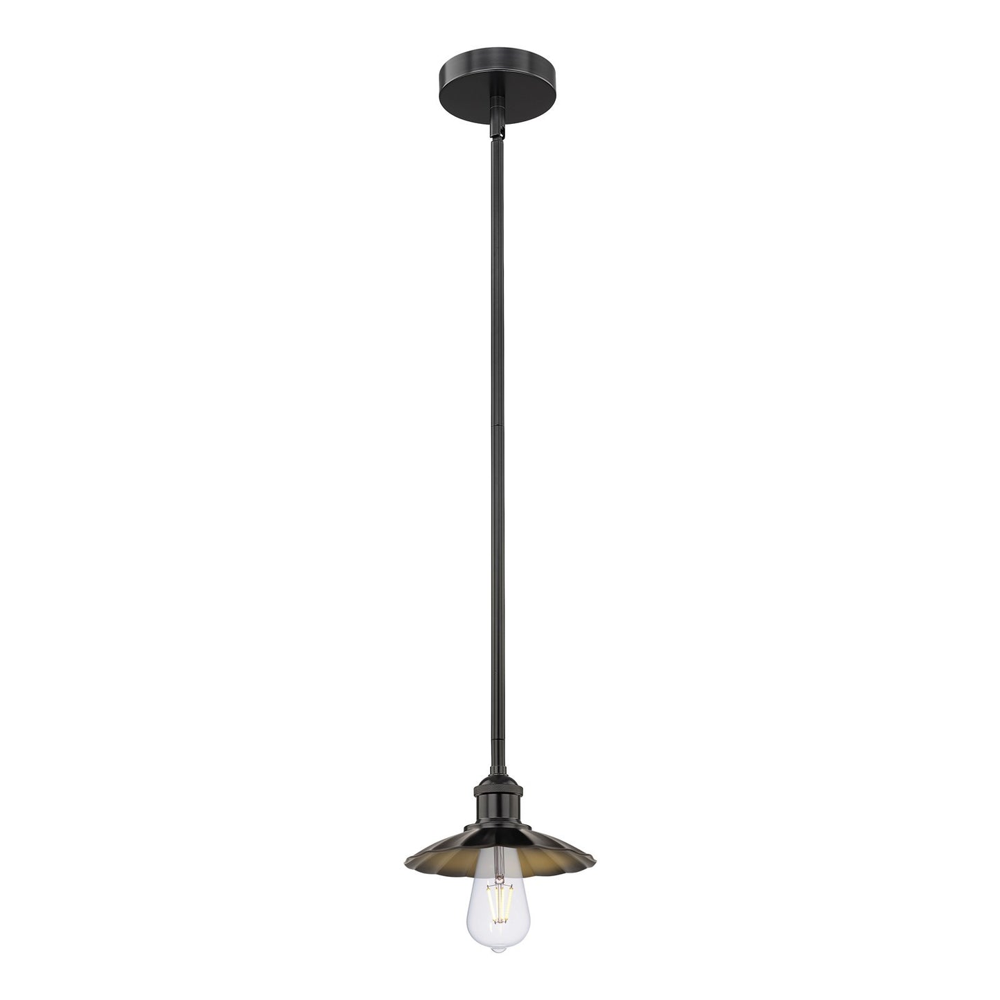 Innovations Scallop 8in 1-Light Mini Pendant | Industrial Matte Black Steel and Matte Black Metal Shade | Kitchen Island & Dining | Model 616-1S-BK-M17-BK