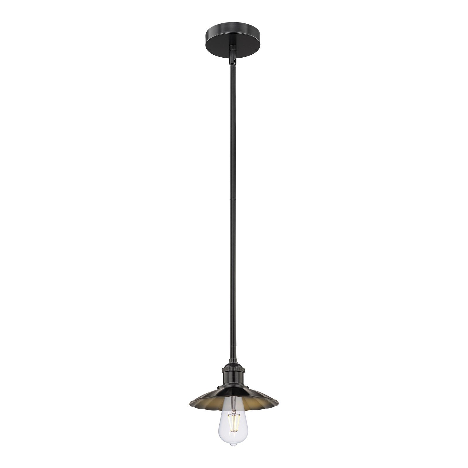 Innovations Scallop 8in 1-Light Mini Pendant | Industrial Matte Black Steel and Matte Black Metal Shade | Kitchen Island & Dining | Model 616-1S-BK-M17-BK