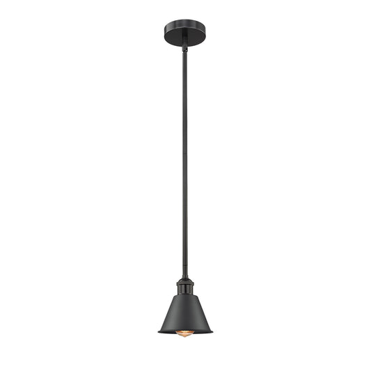 Innovations Smithfield 7in 1-Light Mini Pendant | Industrial Matte Black Steel and Cast Brass Metal Shade | Kitchen Island & | Model 616-1S-BK-M8-LED