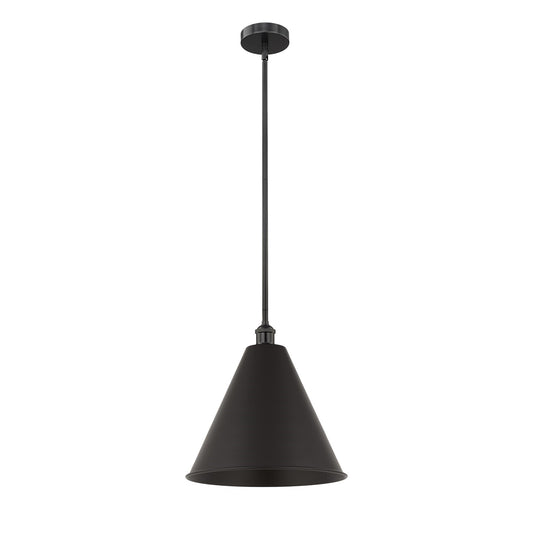 Innovations Berkshire 16in 1-Light Mini Pendant | Industrial Farmhouse Matte Black Steel and Cast Brass with Cone Metal | Model 616-1S-BK-MBC-16-BK-LED
