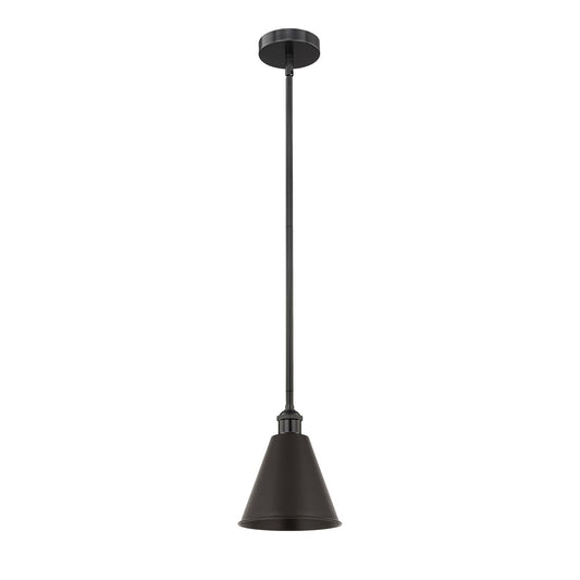 Innovations Berkshire 8in 1-Light Mini Pendant | Industrial Farmhouse Matte Black Steel and Metal Shade | Kitchen Island & | Model 616-1S-BK-MBC-8-BK-LED