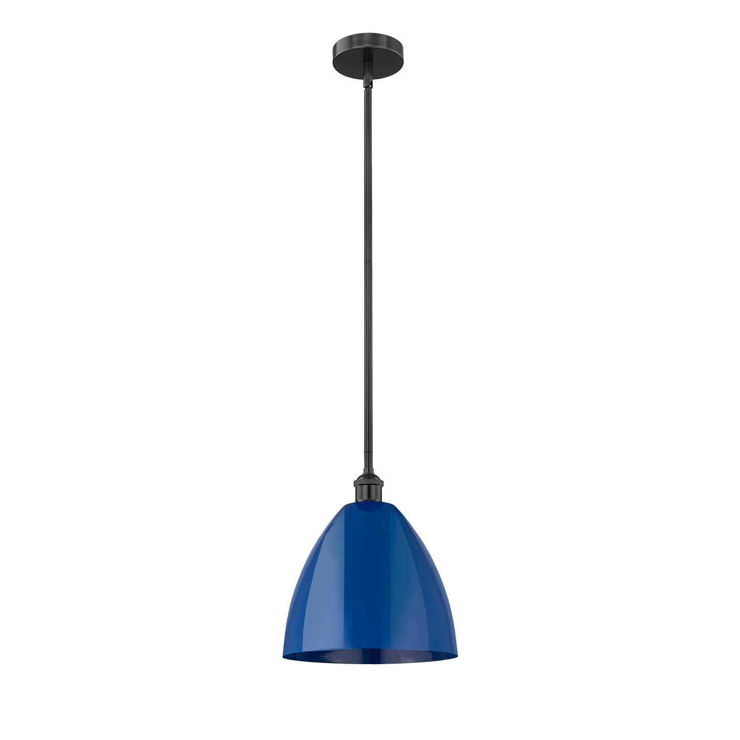 Innovations Plymouth 12in 1-Light Mini Pendant | Industrial Matte Black Steel and Matte Blue Metal | Kitchen Island & Dining | Model 616-1S-BK-MBD-12-BL