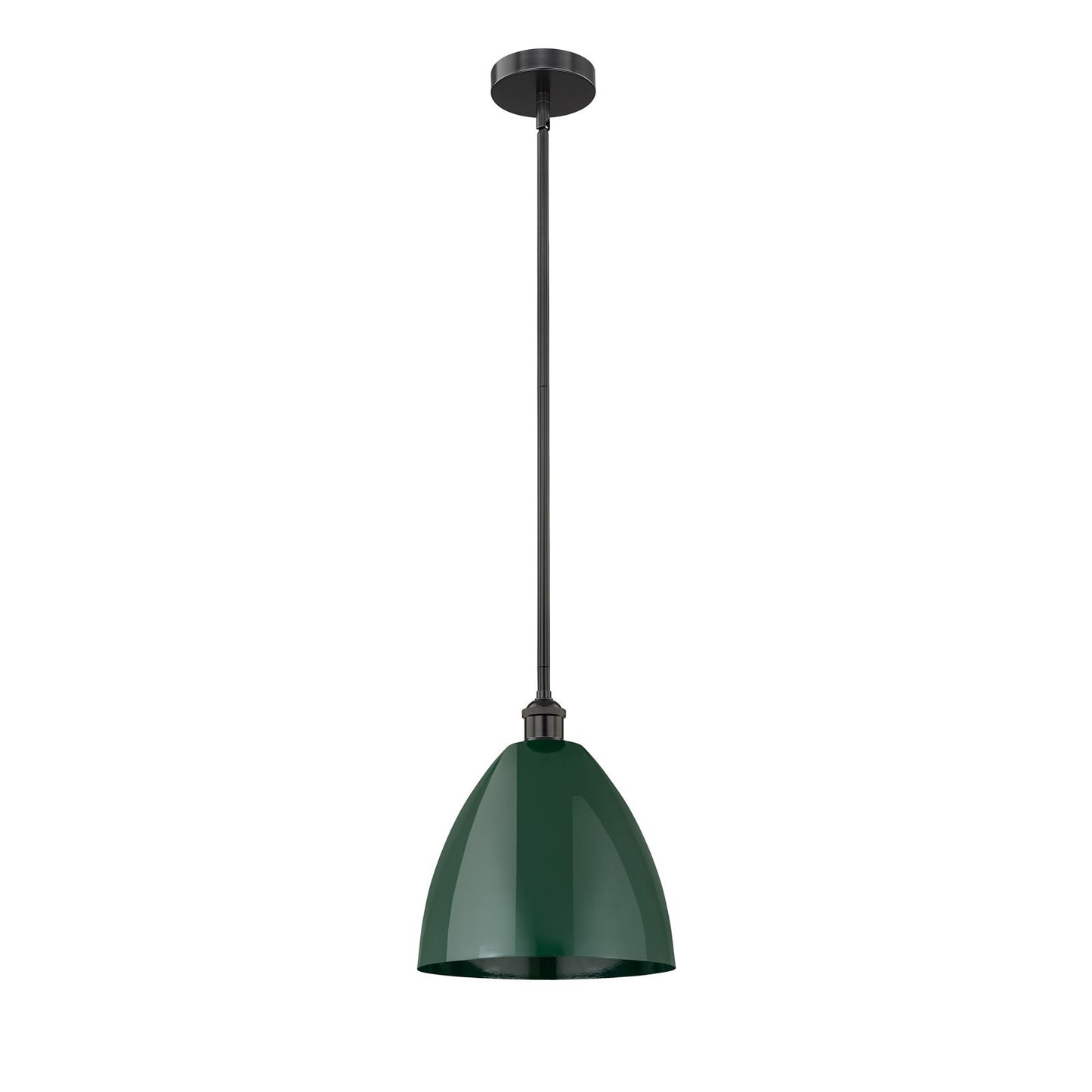 Innovations Plymouth 12in 1-Light Mini Pendant | Industrial Matte Black Steel and Green Metal | Kitchen Island & Dining Room | Model 616-1S-BK-MBD-12-GR