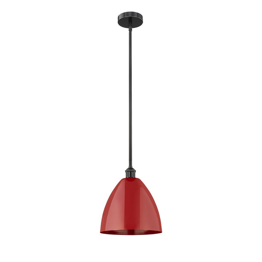 Innovations Plymouth 12in 1-Light Mini Pendant | Industrial Farmhouse Matte Black Steel and Red Metal | Kitchen Island & | Model 616-1S-BK-MBD-12-RD-LED