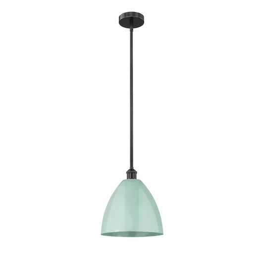 Innovations Plymouth 12in 1-Light Mini Pendant | Industrial Farmhouse Matte Black Steel and Seafoam Metal | Kitchen Island | Model 616-1S-BK-MBD-12-SF-LED