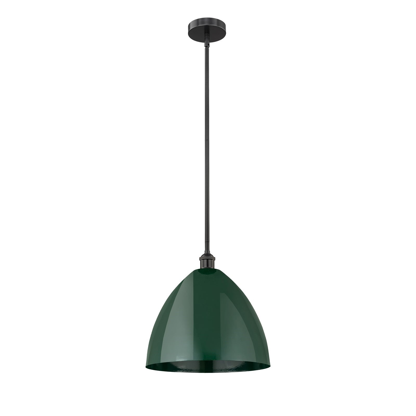 Innovations Plymouth 16in 1-Light Mini Pendant | Industrial Farmhouse Matte Black Steel and Green Metal | Kitchen Island & | Model 616-1S-BK-MBD-16-GR-LED