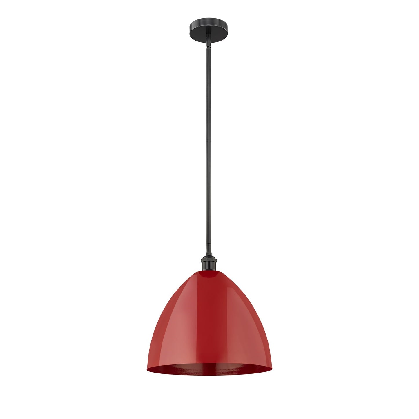 Innovations Plymouth 16in 1-Light Mini Pendant | Industrial Matte Black Steel and Red Metal Shade | Kitchen Island & | Model 616-1S-BK-MBD-16-RD-LED