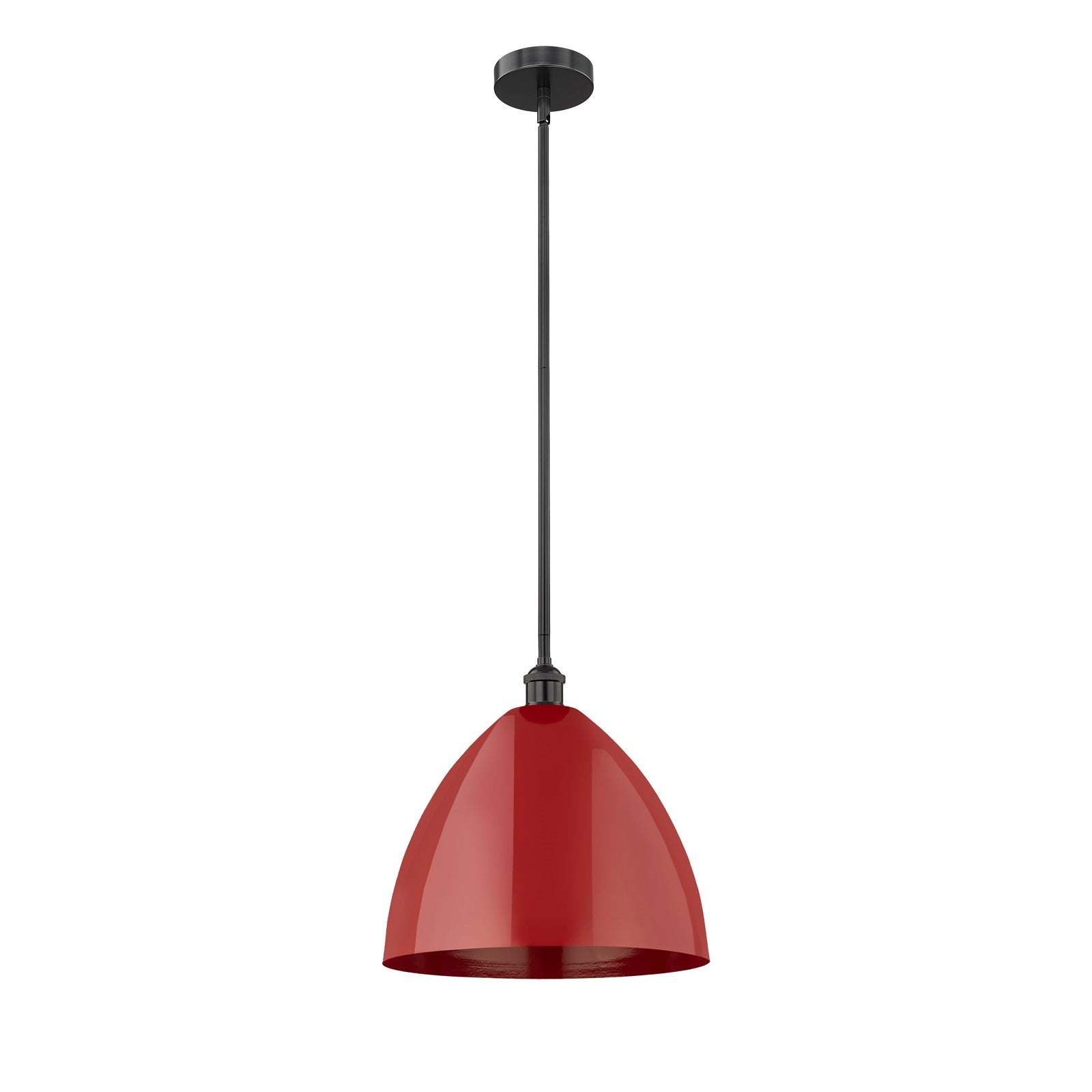 Innovations Plymouth 16in 1-Light Mini Pendant | Industrial Matte Black Steel and Red Metal Shade | Kitchen Island & | Model 616-1S-BK-MBD-16-RD-LED
