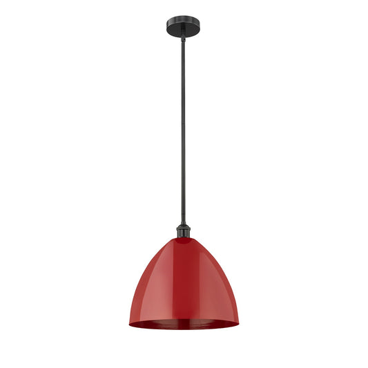 Innovations Plymouth 16in 1-Light Mini Pendant | Industrial Matte Black Steel and Red Metal Shade | Kitchen Island & | Model 616-1S-BK-MBD-16-RD-LED