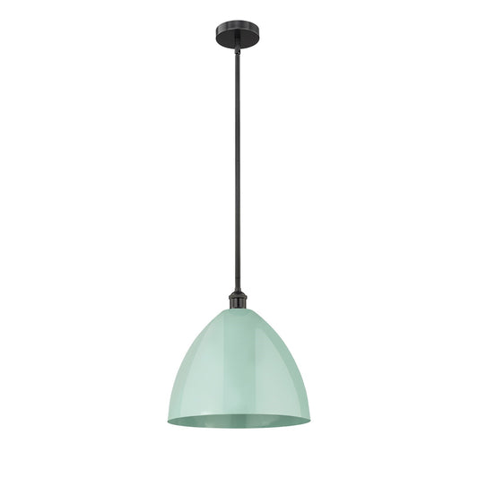 Innovations Plymouth 16in 1-Light Mini Pendant | Industrial Farmhouse Matte Black Steel and Seafoam Metal Shade | Kitchen | Model 616-1S-BK-MBD-16-SF-LED