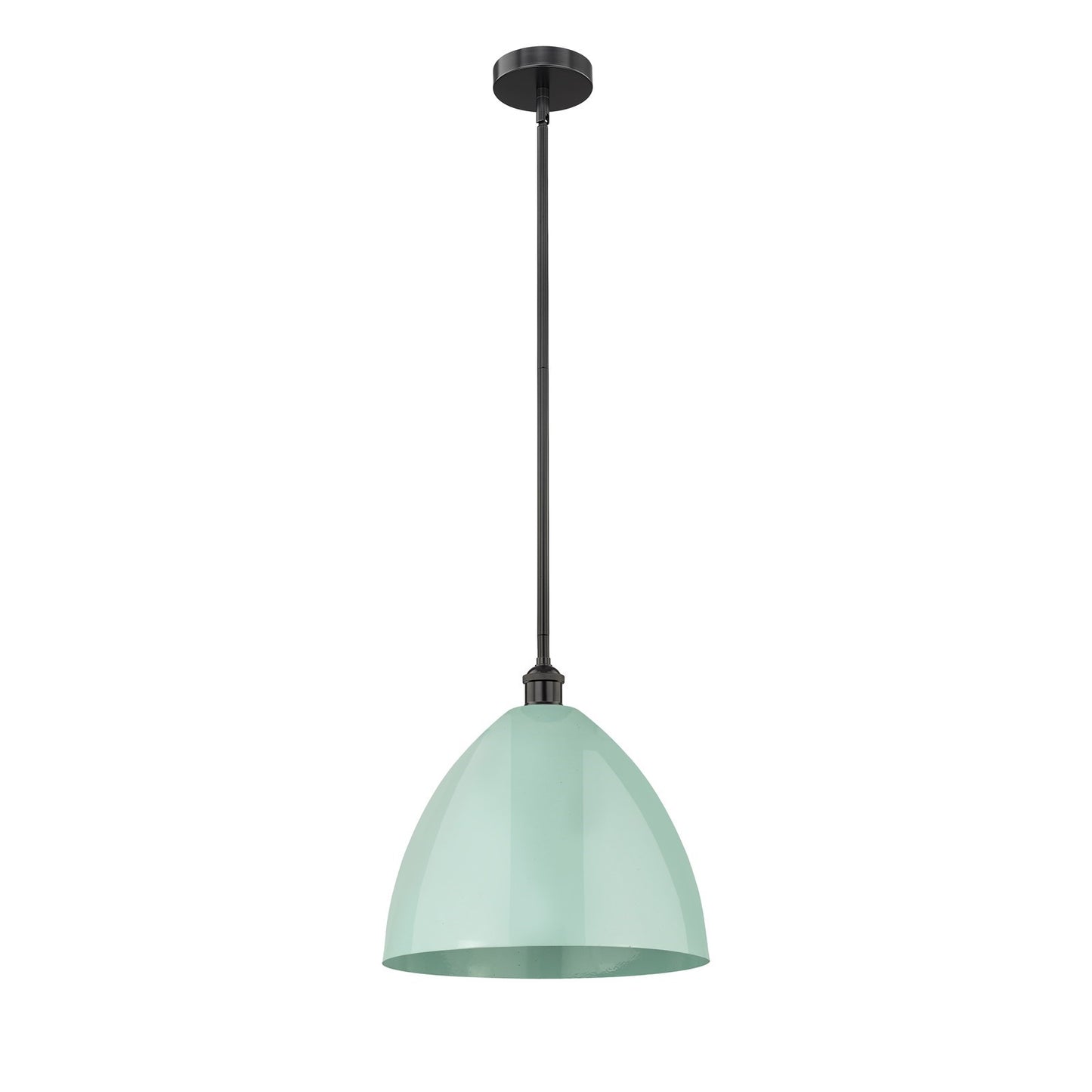 Innovations Plymouth 16in 1-Light Mini Pendant | Industrial Farmhouse Matte Black Steel and Seafoam Metal Shade | Kitchen | Model 616-1S-BK-MBD-16-SF-LED