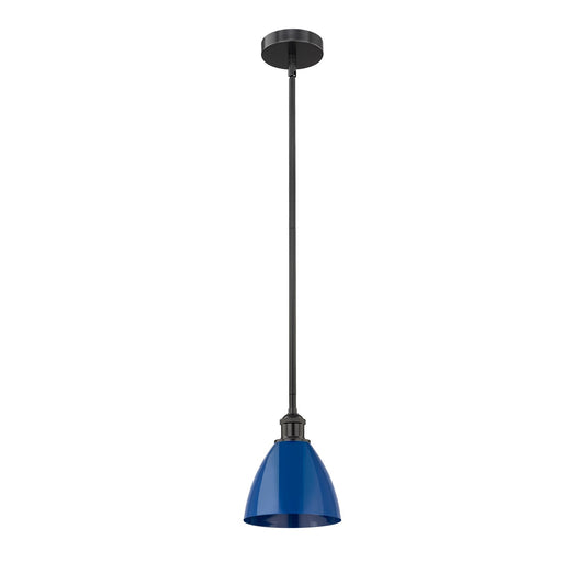 Innovations Plymouth 7.5in 1-Light Mini Pendant | Industrial Farmhouse Matte Black Steel and Blue Metal | Kitchen Island & | Model 616-1S-BK-MBD-75-BL-LED