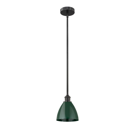 Innovations Plymouth 7.5in 1-Light Mini Pendant | Industrial Farmhouse Matte Black Steel and Green Metal | Kitchen Island & | Model 616-1S-BK-MBD-75-GR