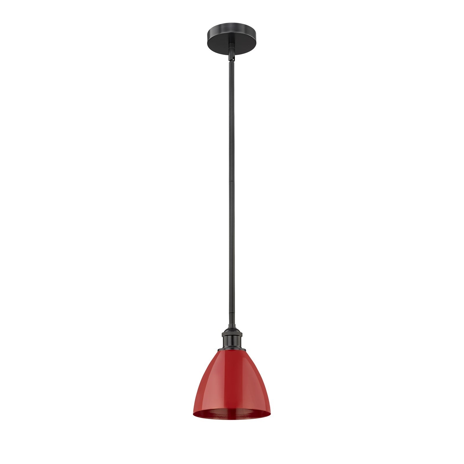Innovations Plymouth 8in 1-Light Mini Pendant | Industrial Farmhouse Matte Black Steel and Red Metal | Kitchen Island & | Model 616-1S-BK-MBD-75-RD-LED