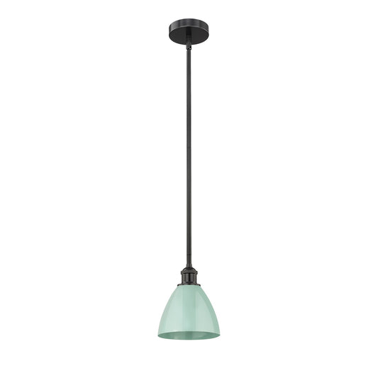 Innovations Plymouth 7.5in 1-Light Mini Pendant | Industrial Matte Black Steel and Matte Seafoam Metal | Kitchen Island & | Model 616-1S-BK-MBD-75-SF