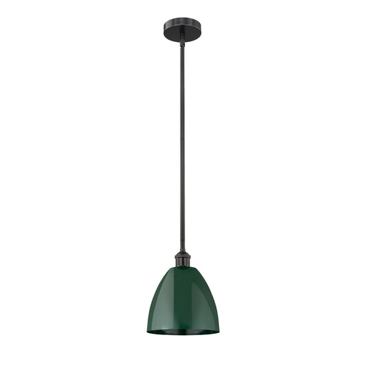 Innovations Plymouth 9in 1-Light Mini Pendant | Industrial Matte Black Steel and Green Metal Shade | Kitchen Island & Dining | Model 616-1S-BK-MBD-9-GR