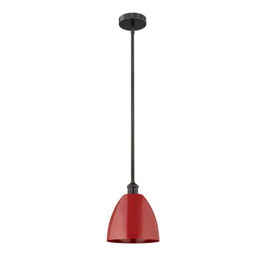 Innovations Plymouth 9in 1-Light Mini Pendant | Industrial Matte Black Steel and Red Metal | Kitchen Island | 9 x 9 x 10.62 in | Model 616-1S-BK-MBD-9-RD