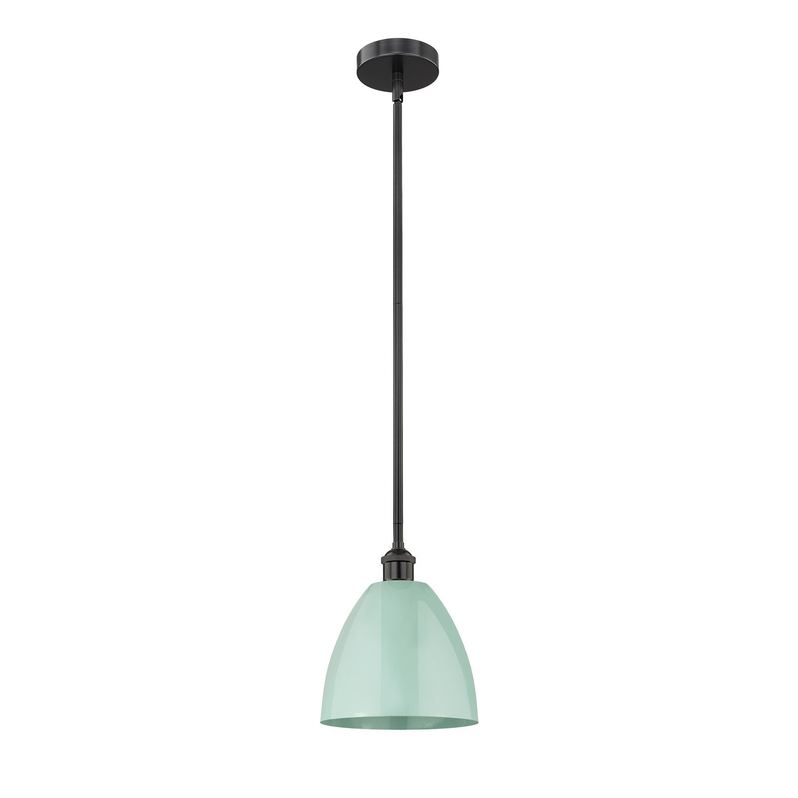 Innovations Plymouth 9in 1-Light Mini Pendant | Industrial Farmhouse Matte Black Steel and Seafoam Metal | Kitchen Island & | Model 616-1S-BK-MBD-9-SF-LED