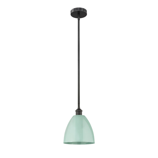 Innovations Plymouth 9in 1-Light Mini Pendant | Industrial Farmhouse Matte Black Steel and Seafoam Metal | Kitchen Island & | Model 616-1S-BK-MBD-9-SF-LED