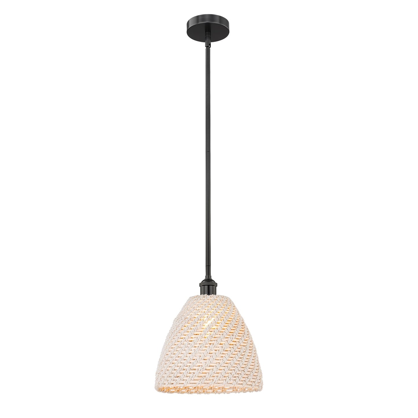 Innovations Bristol Natural 12in 1-Light Mini Pendant | Farmhouse Matte Black Steel and Natural Fiber Shade | Kitchen Island | Model 616-1S-BK-NBD-12-NAT