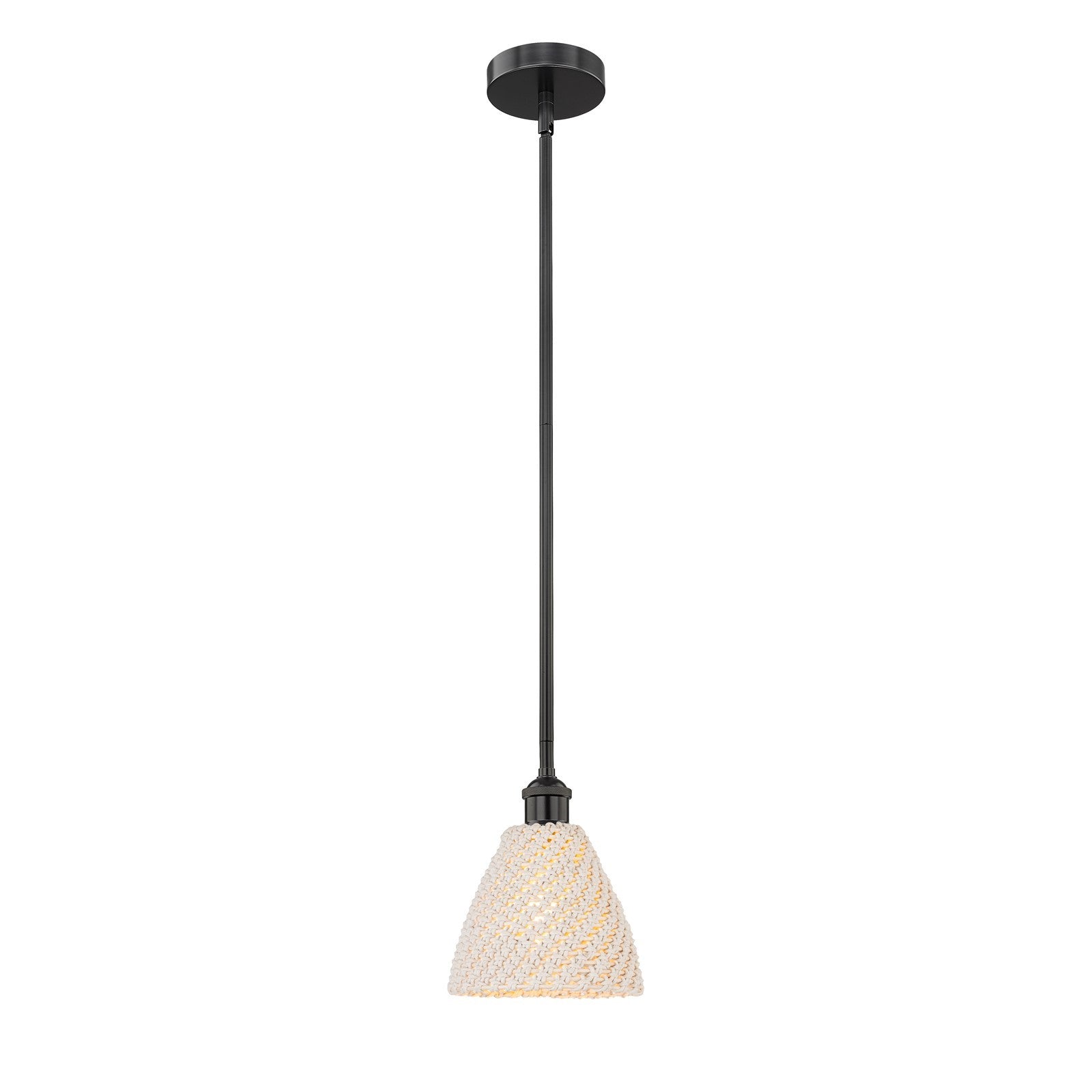 Innovations Bristol Natural 1-Light Mini Pendant | Farmhouse Matte Black Steel and Natural Fiber Shade | Kitchen Island & | Model 616-1S-BK-NBD-75-NAT