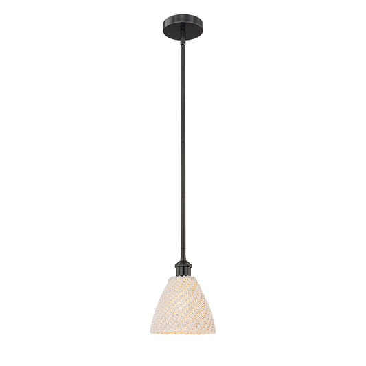Innovations Bristol Natural 1-Light Mini Pendant | Farmhouse Matte Black Steel and Natural Fiber Shade | Kitchen Island & | Model 616-1S-BK-NBD-75-NAT