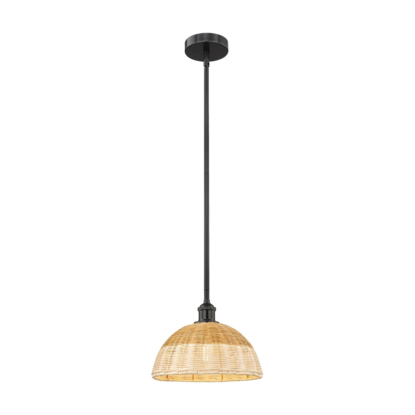 Innovations Lighting Bristol Natural II 12in 1-Light Mini Pendant | Industrial Matte Black Steel and Natural Fiber Dome | Model 616-1S-BK-NBD2-12-NAT