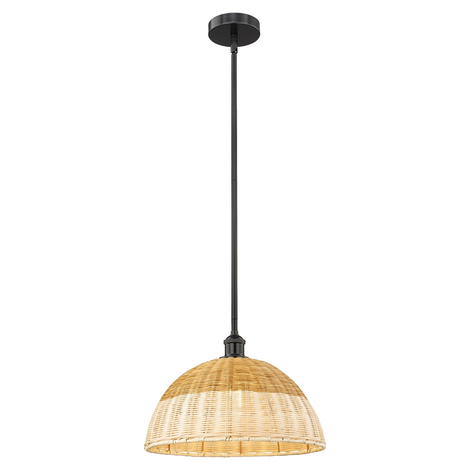 Innovations Lighting Bristol Natural II 16in 1-Light Mini Pendant | Industrial Matte Black Steel and Natural Fiber Shade | Model 616-1S-BK-NBD2-16-NAT