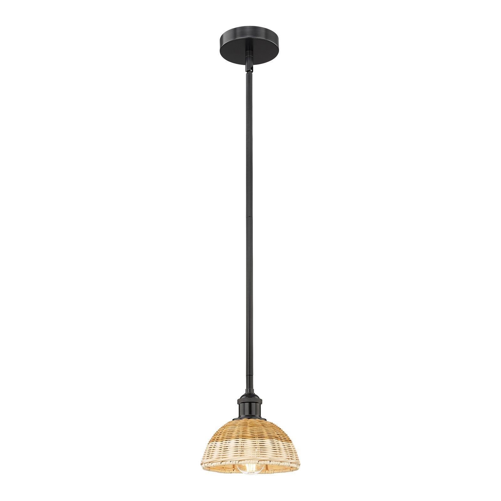 Innovations Lighting Bristol Natural II 8in 1-Light Mini Pendant | Industrial Matte Black Steel and Natural Fiber Shade | Model 616-1S-BK-NBD2-75-NAT