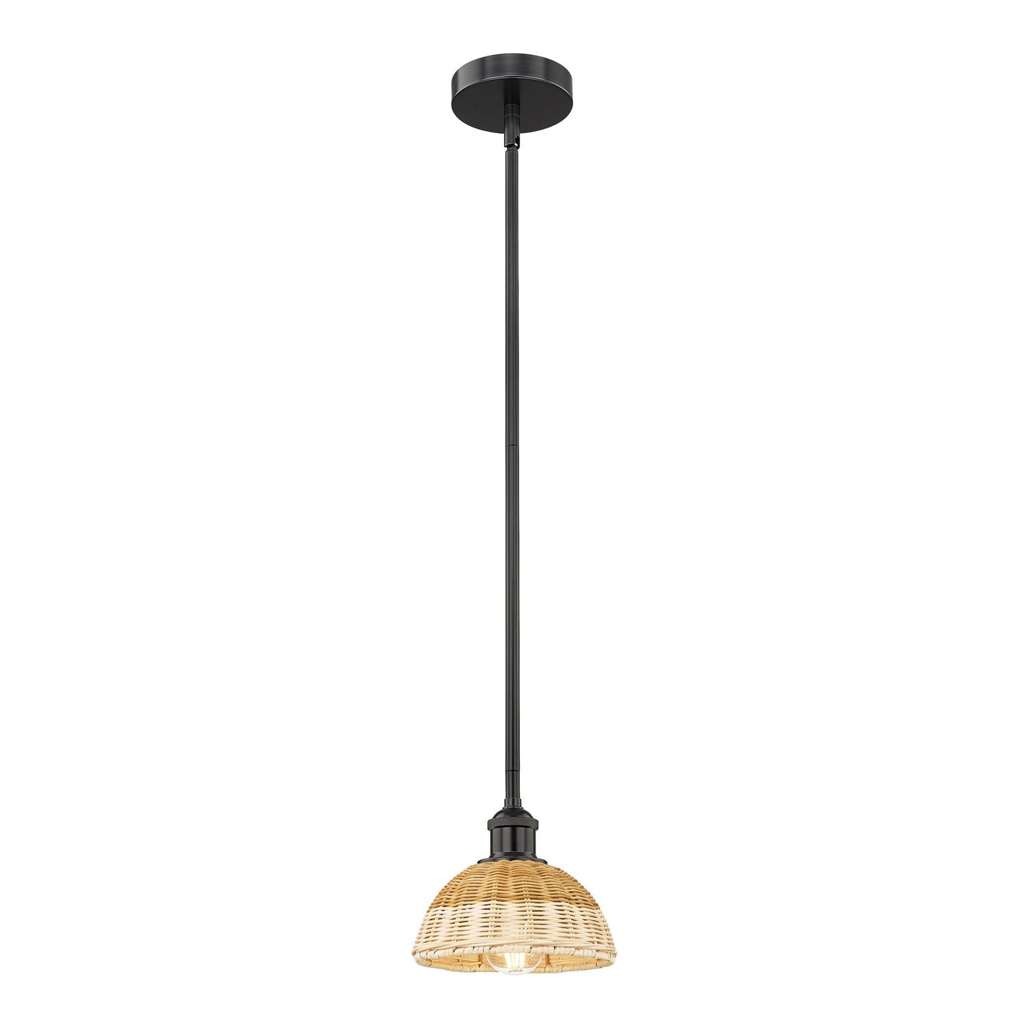 Innovations Lighting Bristol Natural II 8in 1-Light Mini Pendant | Industrial Matte Black Steel and Natural Fiber Shade | Model 616-1S-BK-NBD2-75-NAT