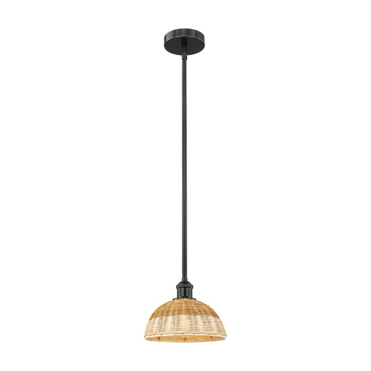 Innovations Lighting Bristol Natural II 9in 1-Light Mini Pendant | Industrial Matte Black Steel and Natural Fiber Shade | Model 616-1S-BK-NBD2-9-NAT