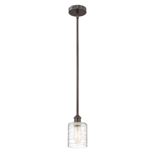 Innovations Cobbleskill 5in 1-Light Mini Pendant | Industrial Oil Rubbed Bronze Steel and Deco Swirl Clear Glass | Kitchen Island | Model 616-1S-OB-G1113
