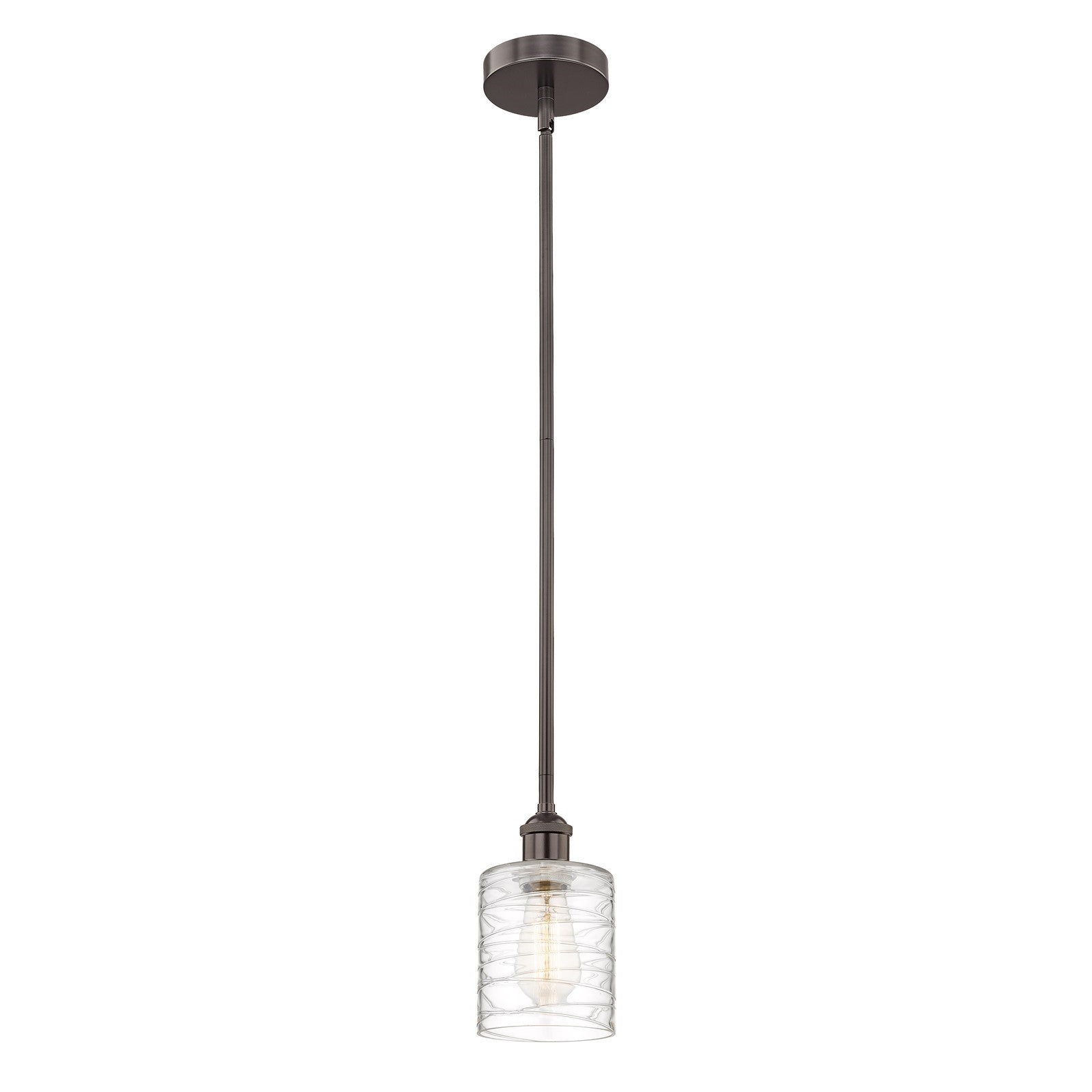 Innovations Cobbleskill 5in 1-Light Mini Pendant | Industrial Oil Rubbed Bronze Steel and Deco Swirl Clear Glass | Kitchen Island | Model 616-1S-OB-G1113
