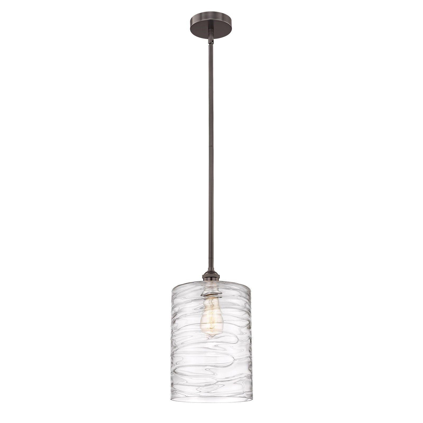 Innovations Cobbleskill 9in 1-Light Mini Pendant | Industrial Oil Rubbed Bronze Steel and Deco Swirl Clear Glass | Kitchen | Model 616-1S-OB-G1113-L