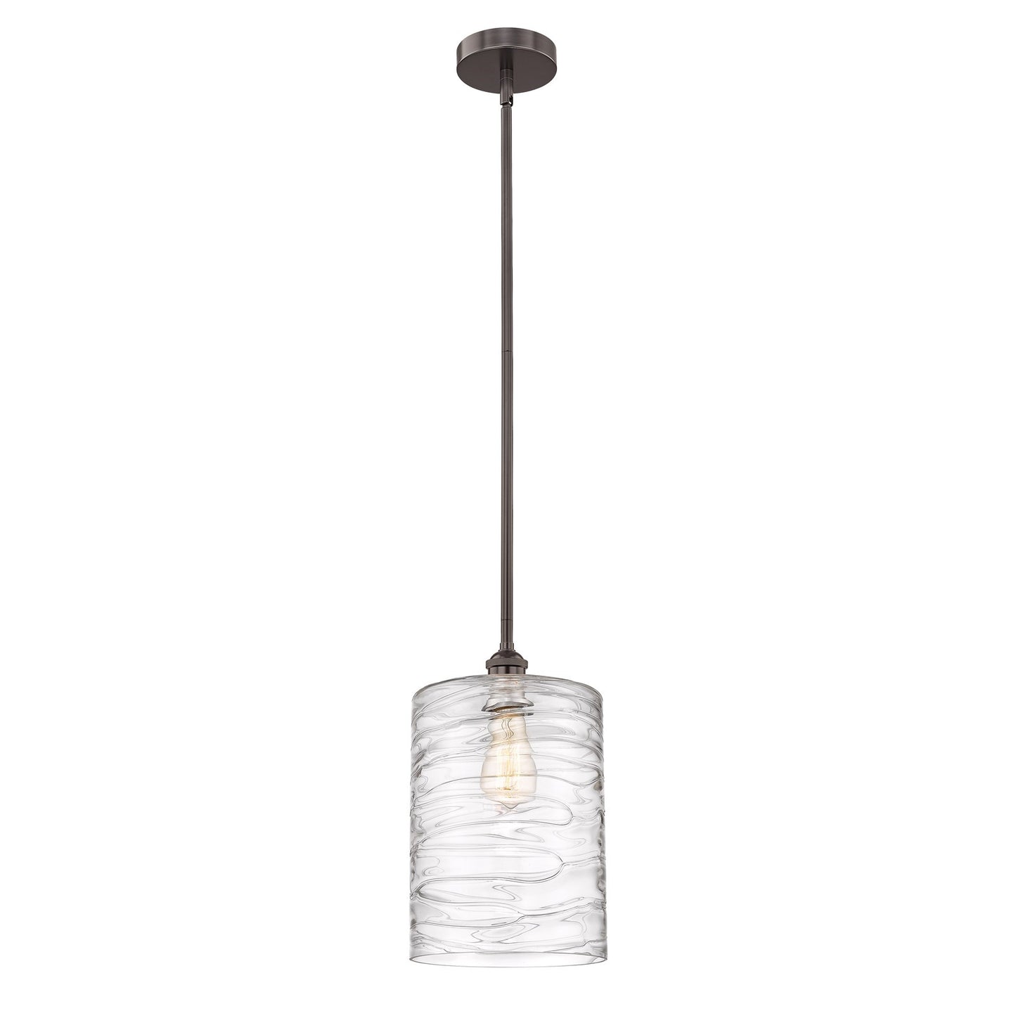 Innovations Cobbleskill 9in 1-Light Mini Pendant | Industrial Oil Rubbed Bronze Steel and Deco Swirl Clear Glass | Kitchen | Model 616-1S-OB-G1113-L