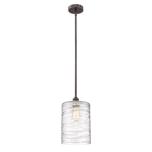 Innovations Cobbleskill 9in 1-Light Mini Pendant | Industrial Oil Rubbed Bronze Steel and Deco Swirl Clear Glass | Kitchen | Model 616-1S-OB-G1113-L