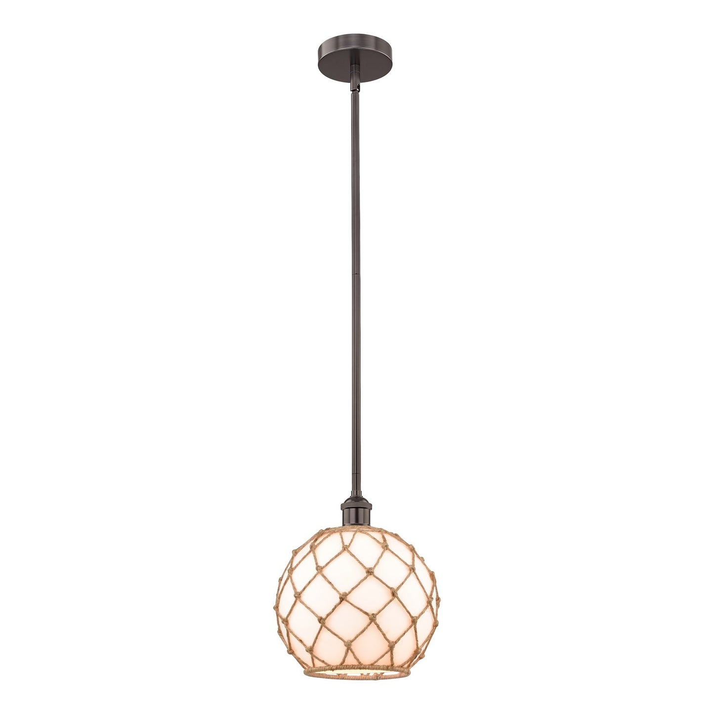 Innovations Farmhouse Rope 10in 1-Light Mini Pendant | Industrial Oil Rubbed Bronze Steel and Matte White Glass with Brown | Model 616-1S-OB-G121-10RB