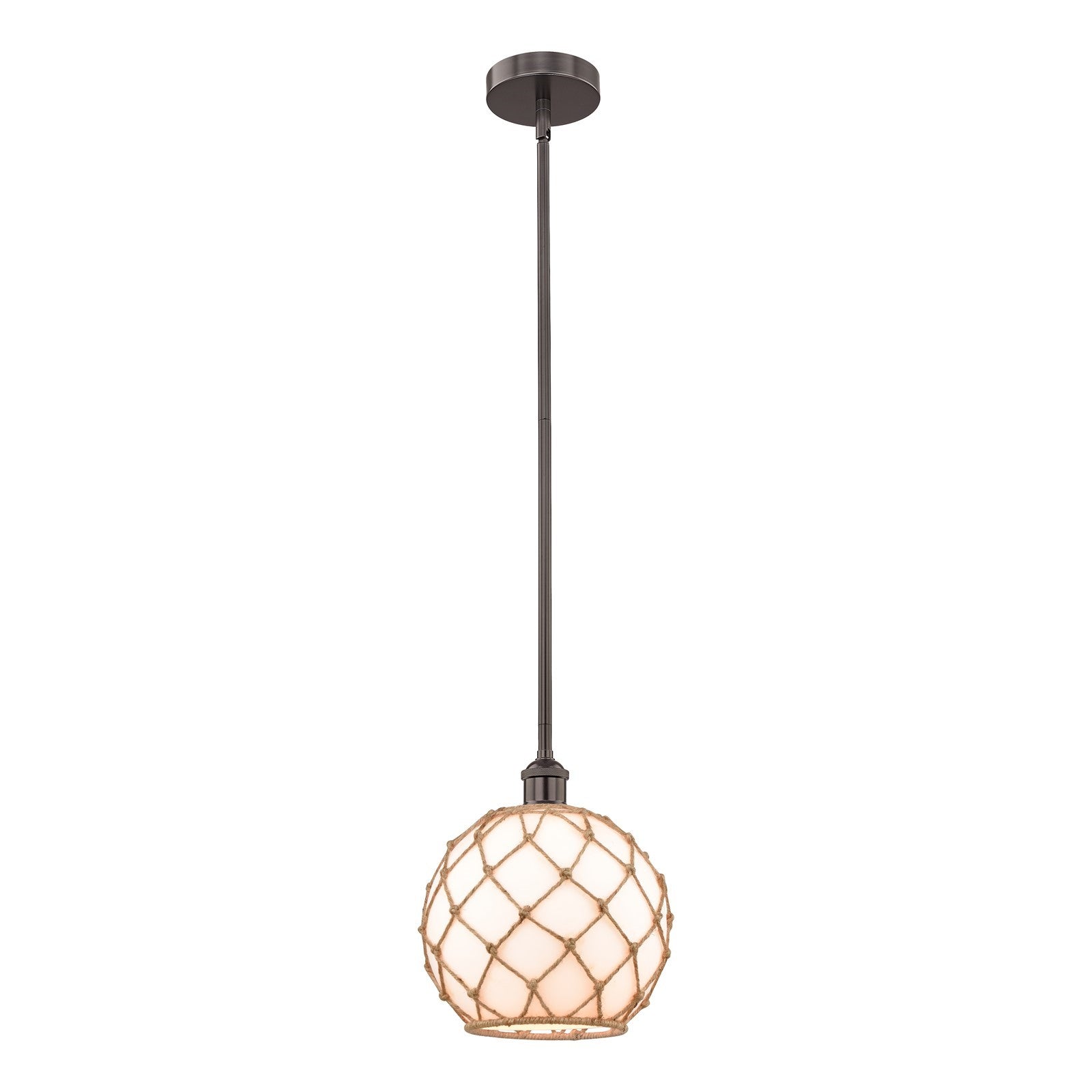 Innovations Farmhouse Rope 10in 1-Light Mini Pendant | Industrial Oil Rubbed Bronze Steel and Matte White Glass with Brown | Model 616-1S-OB-G121-10RB-LED