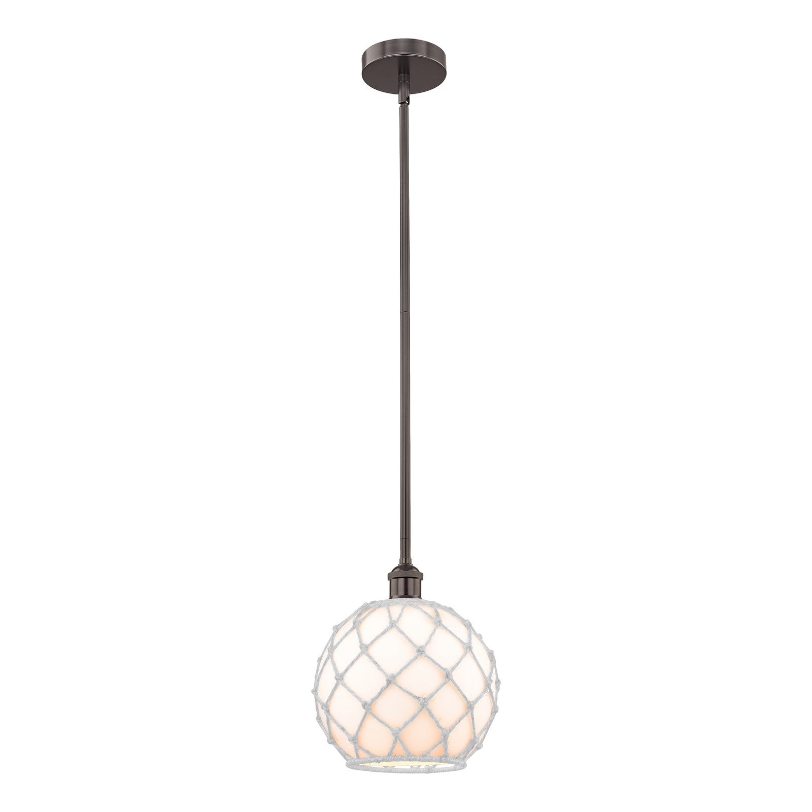Innovations Farmhouse Rope 10in 1-Light Mini Pendant | Industrial Oil Rubbed Bronze Steel and White Glass with Rope | Model 616-1S-OB-G121-10RW-LED