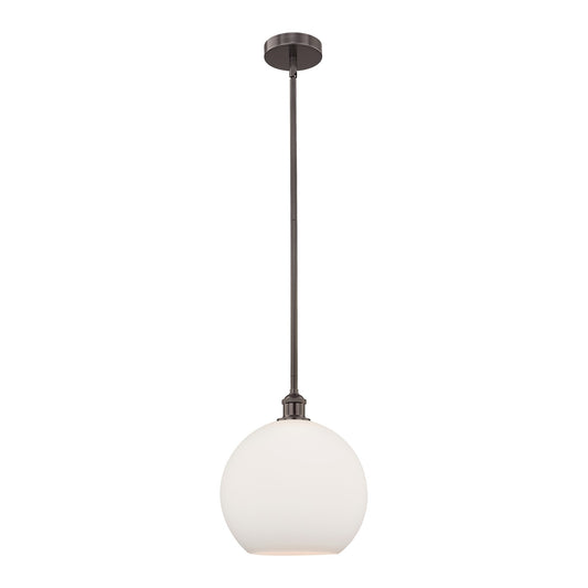 Innovations Athens 12in 1-Light Mini Pendant | Industrial Oil Rubbed Bronze Steel and Matte White Glass | Kitchen Island & | Model 616-1S-OB-G121-12-LED