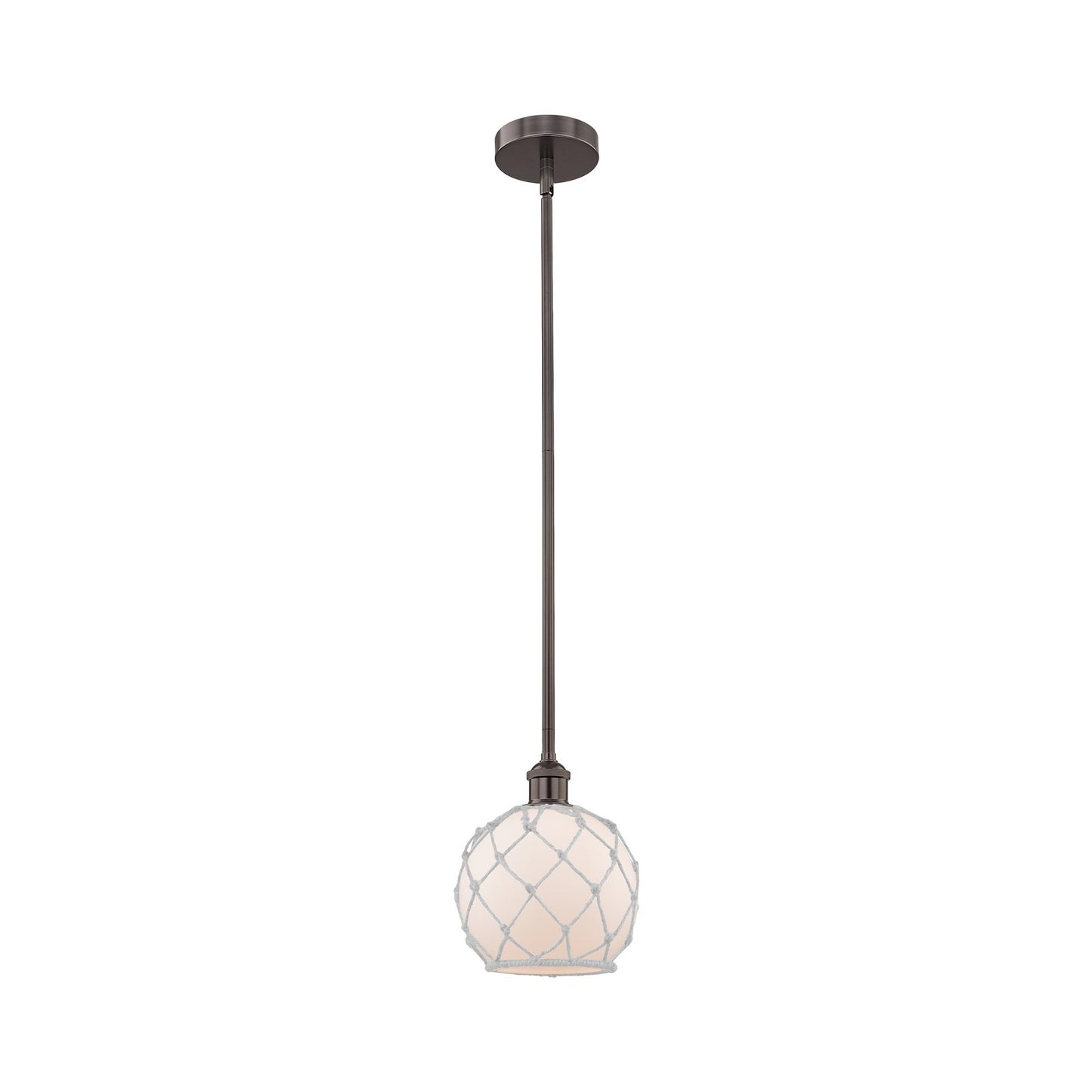 Innovations Farmhouse Rope 8in 1-Light Mini Pendant | Industrial Oil Rubbed Bronze Steel and White Frosted Glass with Rope | Model 616-1S-OB-G121-8RW