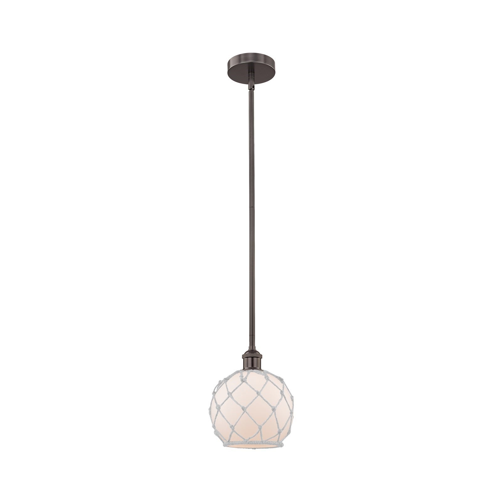 Innovations Farmhouse Rope 8in 1-Light Mini Pendant | Industrial Oil Rubbed Bronze Steel and White Frosted Glass with Rope | Model 616-1S-OB-G121-8RW-LED