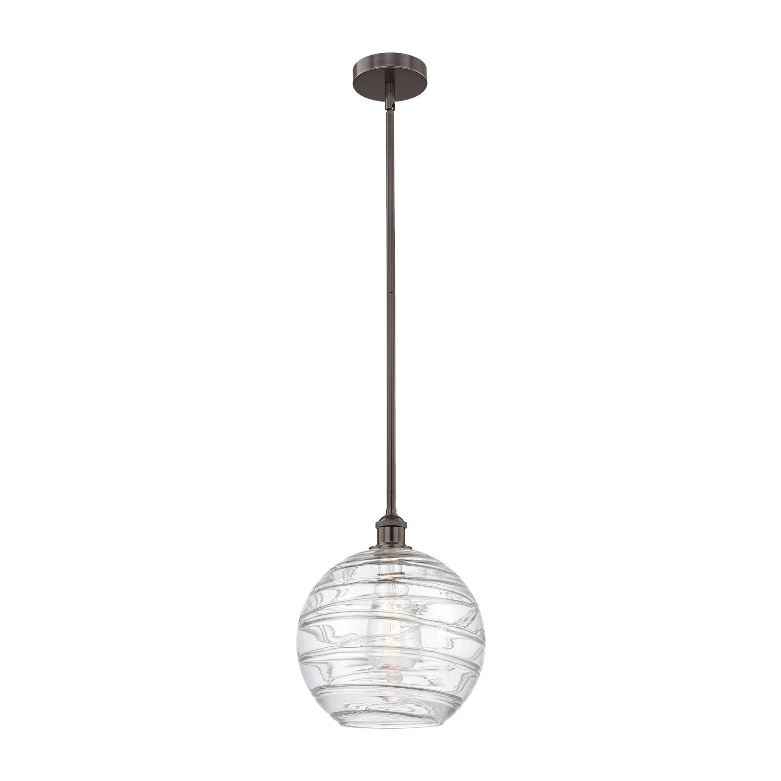 Innovations Athens Deco Swirl 12in 1-Light Mini Pendant | Industrial Oil Rubbed Bronze Steel and Clear Glass | Kitchen Island | Model 616-1S-OB-G1213-12CL
