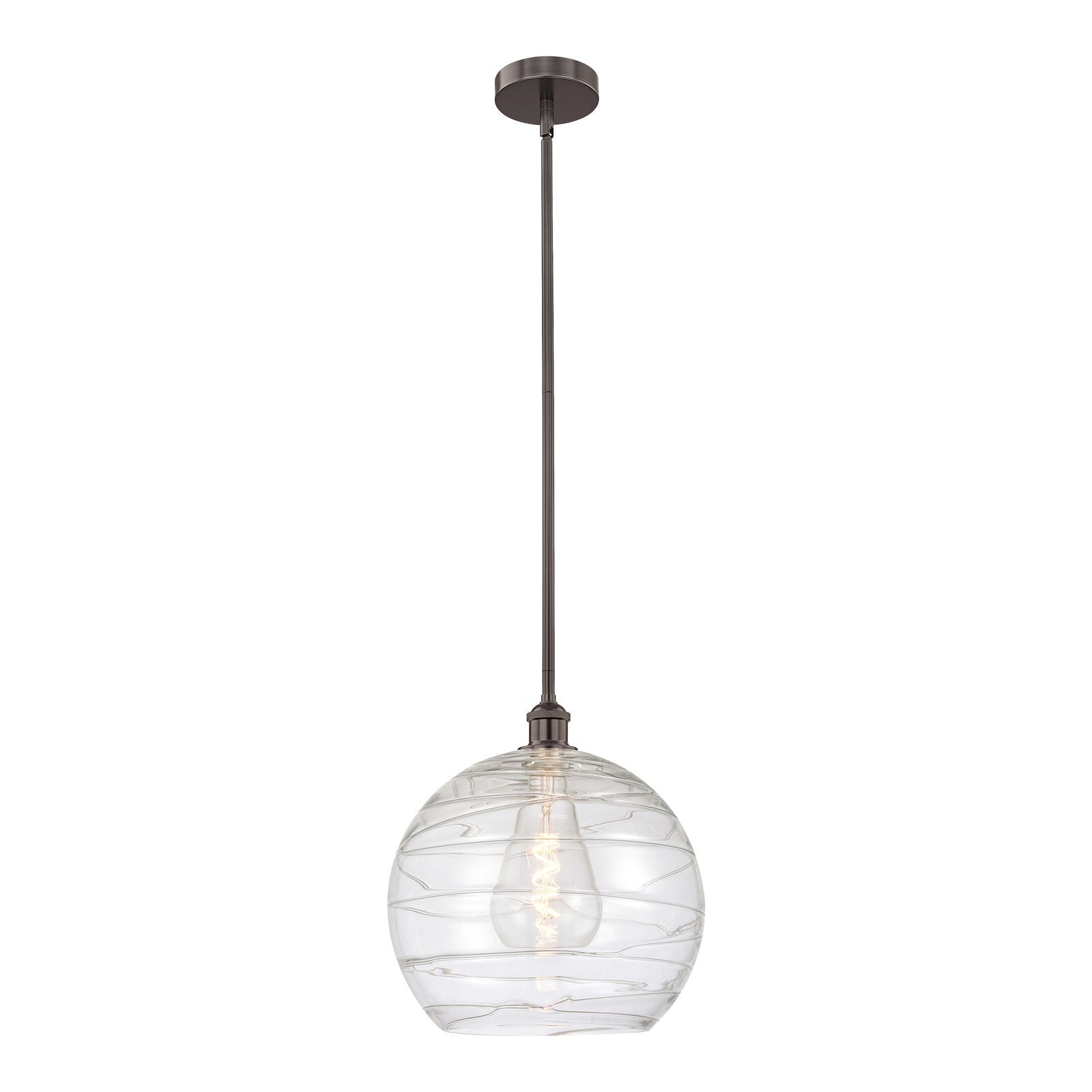 Innovations Athens Deco Swirl 14in 1-Light Mini Pendant | Industrial Oil Rubbed Bronze Steel and Clear Deco Swirl Glass | Model 616-1S-OB-G1213-14CL