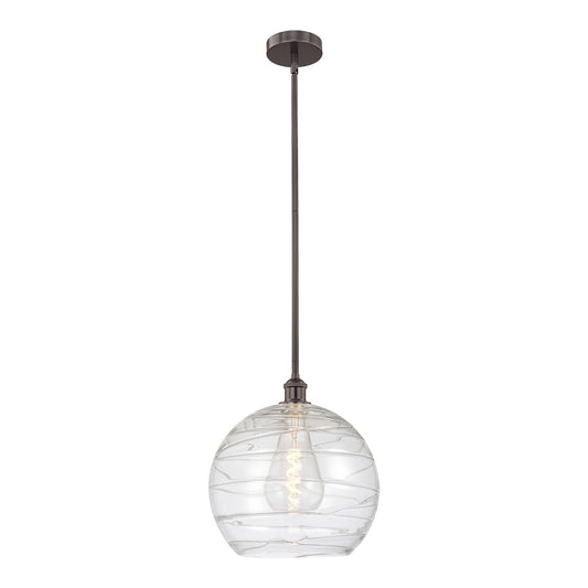 Innovations Athens Deco Swirl 14in 1-Light Mini Pendant | Industrial Oil Rubbed Bronze Steel and Clear Deco Swirl Glass | Model 616-1S-OB-G1213-14CL